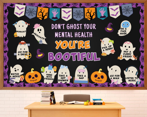 Halloween Bulletin Board Decorations Set Healthy Theme Bulletin Board Ghost Boo Paper Classroom Decorations Ghost Classroom Paper Cutouts for Halloween Office School Chalkboard Wall Decor