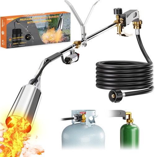 WELLUCK Propane Torch Weed Burner, Weed Torch 340,000 BTU Flamethrower with QCC 11.5FT Hose, Heavy Duty Blow Torch with Self Igniter for Weeding, Barbecue, Asphalt, Snow Melting