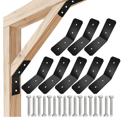 VEVIVOOVY 8pcs Flush Inside 45 Degree Angle Bracket,L/10 xW/3" Heavy Duty Flat Plate Connector Brace,Knee Brace Pergola Bracket,135 Degree Inside Joint for Butt-Join Post and Wood Beam