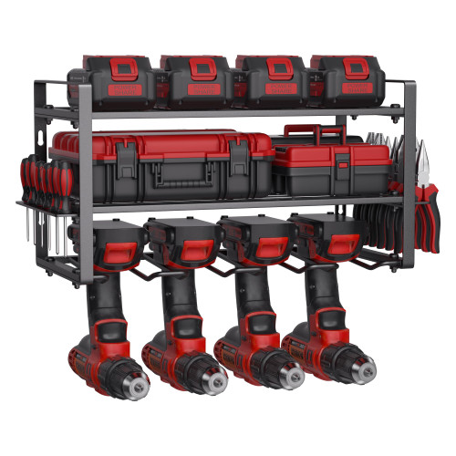 Power Tool Organizer Wall Mount, 3 Layers Heavy Duty Metal Storage Rack with 4 Drill Holders for Garage Organization, Storage Rack for Cordless Drill, Tool Shelf for Garage/Workshop/Pegboard/Shed Power Tool Organizer Wall Mount, 3 Layers Heavy Duty Metal Storage Rack with 4 Drill Holders for Garage Organization, Storage Rack for Cordless Drill, Tool Shelf for Garage/Workshop/Pegboard/Shed