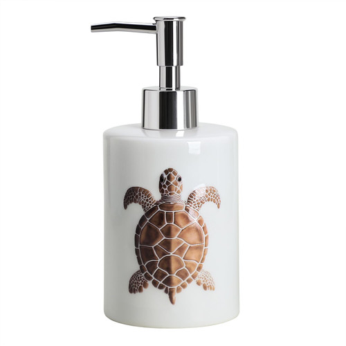 CHOOLD Ceramic Sea Turtle Dispenser with Plastic Pump, Refillable Lotion Soap Container, Lotion Bottle, Hand Soap Dispenser, Rust Brown