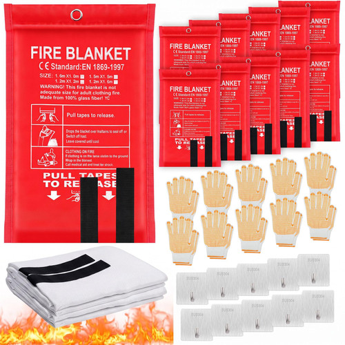 Copkim 60 Pcs Fire Blankets Emergency for Home and Kitchen, Gloves, Hooks