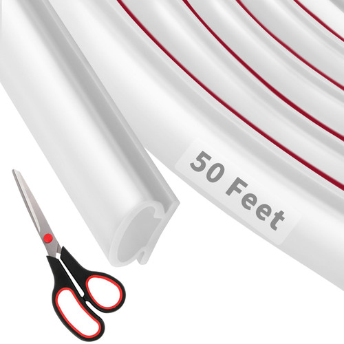 Fingwerk 50 Feet D-Shape Rubber Weather Stripping Door Seal Strip, Self-Adhesive Backing Door Weatherstripping for Door Frame Insulation Large Gap, Easy Cut to Size with Tailor Scissors(White)