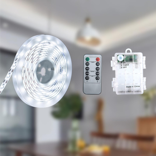 Marreal Battery Powered Led Strip Lights,6.56FT 120Led Battery led Strip Lights for Remote,Blinking,Dimmable,Timer,Cuttable,for Indoor Outdoor TV Table Boat Kitchen Christmas,Waterproof（White）