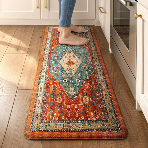 Collive Boho Cushioned Kitchen Mat, Anti Fatigue Mats for Kitchen Floor