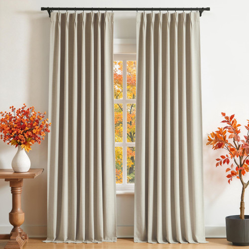 Vision Home Sand Pinch Pleated Full Blackout Curtains Linen Blended Room Darkening Window Curtains 90 inch for Living Room Bedroom Thermal Insulated Pinch Pleat Drapes with Hooks 2 Panel 40" Wx90 L