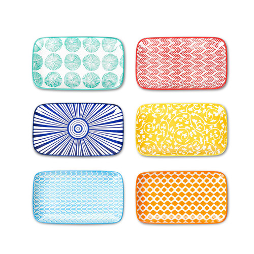 Selamica Rectangular Salad Plates, 7.1 Inch Dessert Plates Ceramic, Small Plates for Appetizer, Snack, Sushi, Fruit, Set of 6, Assorted Colors