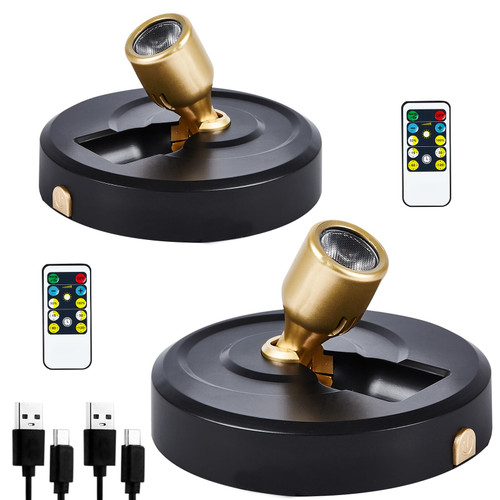 Spotlight Battery Operated, Wireless LED Spot Light, Dimmable 5000mAh Recharging Battery Picture Light with Remote Control for Wall Plant Tree Indoor Wall Display Painting Dartboard Artwork, 2 Pack