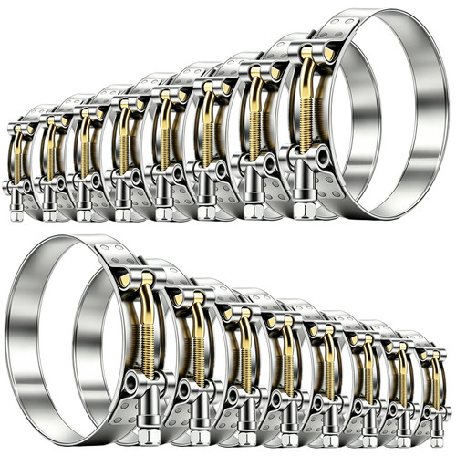 Tnisesm 16Pcs 8 Sizes T-Bolt Hose Clamps, 304 Stainless Steel Heavy Duty Hose Clamp Assortment Set Working Range 28-91mm for 1-3inch Hose ID, Radiator Turbo Intake Soft Hose Intercooler Clamps