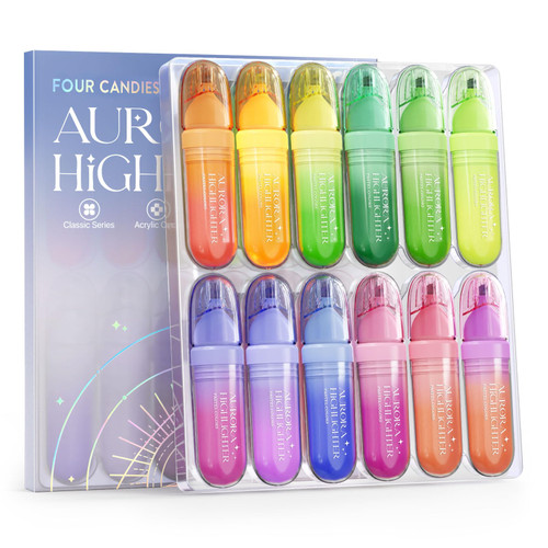Four Candies 12 Pcs Pastel Highlighters, Highlighters Assorted Colors Set