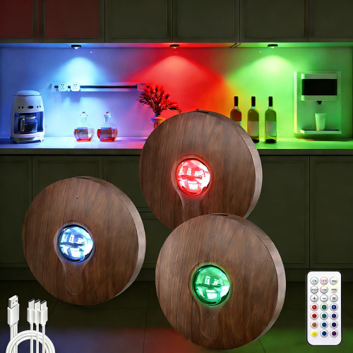 UNUSROOM Rechargeable RGB Puck Lights with Remote Control, Wireless Under Cabinet Lighting,13 Color Changing Lights with Dimmer, Timer,2000mAh Battery Operated Tap Lights for Kitchen