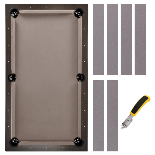 iEsstros Pool Table Felt 8 Foot Billiard Table Cloth Pool Table Felt Replacement Kit Parts with 6 Pcs Cloth Strips and Staple Remover-Grey