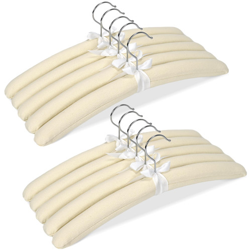 JS HOME Padded Clothing Fabric Hangers for Women Clothing - Set of 10vPremium Hangers for Closet, Bride Hanger for Wedding Dress, Sweater - Ivory