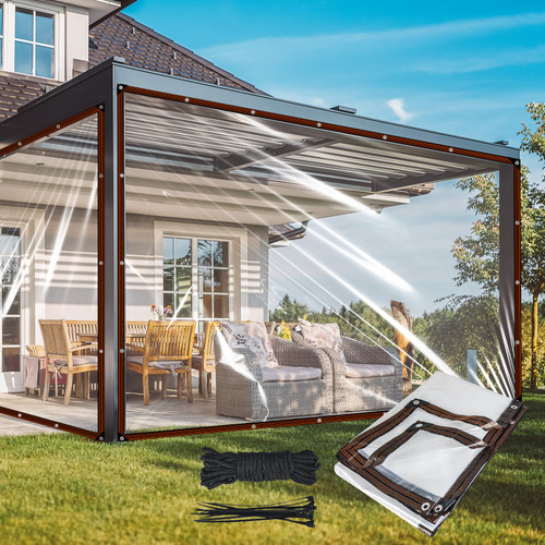 8x10 ft Clear Waterproof Tarp, Heavy Duty Outdoor Vinyl Tarps with Grommets