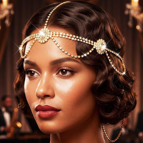 GORAIS Gold Headpiece Jewelry Rhinestone Headband for Women