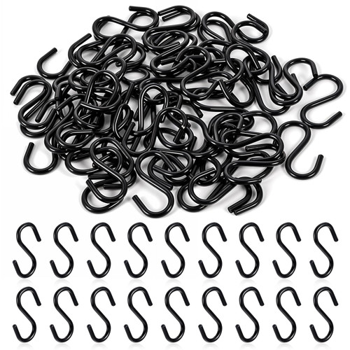 60 Pack 1 Inch Small S Hooks for Hanging, Black Mini Ornament Hooks