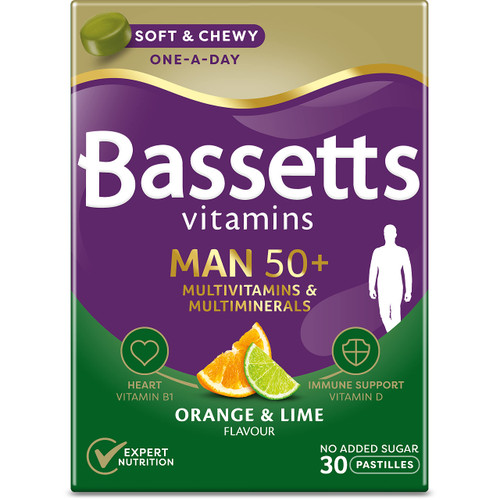 Bassetts Man 50+ Multivitamins & Multiminerals Orange & Lime 30 Gummies