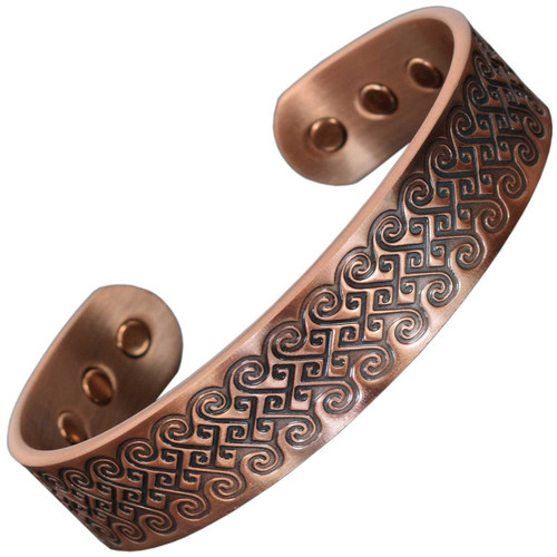 Wide Copper Magnetic Bracelet for Men Pure Copper Bangle Cuff 6 Magnets Adjustable-GF (M: Wrist 16.5-19.5cm/6.5-7.6")