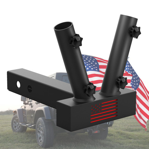 Boslla Hitch Mount Dual Flag Pole Holder Universal for Standard 2 inch Hitch Receivers - Compatible with Jeep, Truck, SUV, RV, Pickup, Camper Trailer, with Anti-Wobble Screw Boslla Hitch Mount Dual Flag Pole Holder Universal for Standard 2 inch Hitch Receivers - Compatible with Jeep, Truck, SUV, RV, Pickup, Camper Trailer, with Anti-Wobble Screw