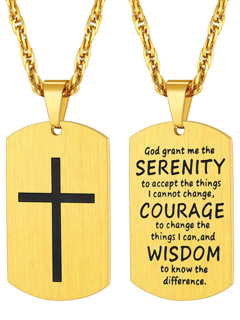 Richsteel Serenity Prayer Necklace for Men Boys Gold Dogtags Necklaces Christian Religious Jewellery