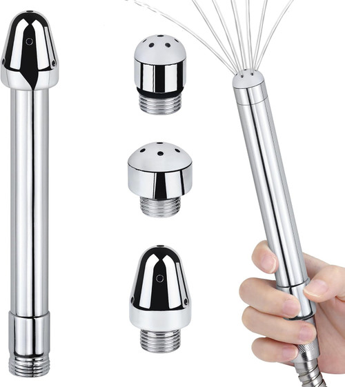 Shower Enema Douche Nozzle Shower Attachments Kits with 3 Aluminum Shower Heads+ Velvet Carry Bag Shower Douche Cleaning System 7 Holes Bath Accessories for Colonic Cleaner for Men and Women