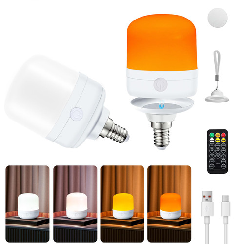 Joyes 2-Pack E14 Rechargeable LED Bulbs, USB-C, 12-Color RGB, Dimmable, Portable, Magnetic Mount, Timer&Remote – 7W Battery Powered Light Ideal for Indoor & Outdoor Non Hardwired