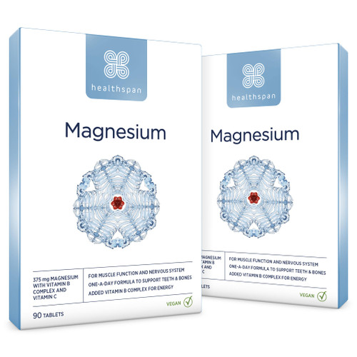 Healthspan Magnesium 375mg | Everyday Support for Muscles & Nervous System | Added B Vitamins Complex | Added Benefits for Your Bones, Teeth & Energy Levels | Vegan (180 Tablets)