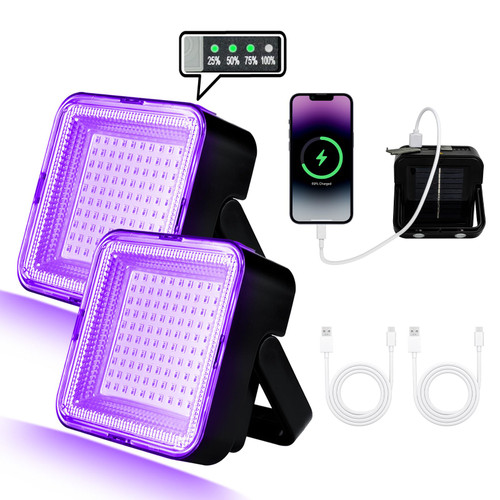 WINNIW 2 Pack 60W Rechargeable Black Light, Dimmable UV Light, 120 LED Ultraviolet Blacklight, Suitable for Neon Glow Party, Halloween, Body Painting, UV Paint, Fluorescent Effect
