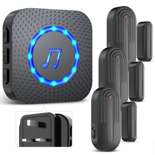 SANJIE Wireless Door Alarm Sensor Chime 1 UK Plug in Receiver 3 Sensor