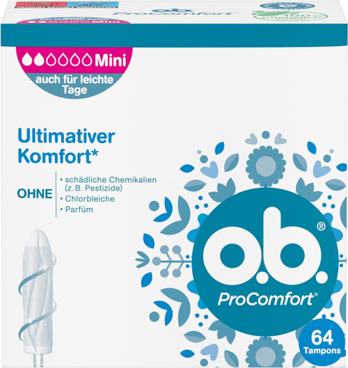 o.b. ProComfort Mini Tampons for Light to Medium Days with Dynamic Fit Technology & SilkTouch Surface for Ultimate Comfort* & Reliable Protection (1 x 64 Pieces)