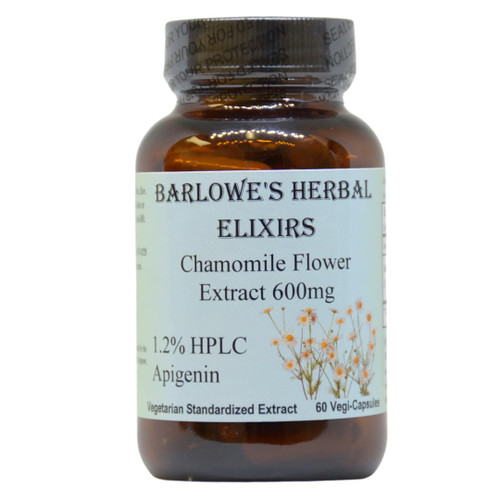 Barlowe's Herbal Elixirs Chamomile Flower Extract | German Chamomile Supplement | Matricaria Chamomilla | 1.2% Apigenin | 600mg per Capsule | 60 Vegi Capsules | Stearate Free | Glass Bottle Barlowe's Herbal Elixirs Chamomile Flower Extract | German Chamomile Supplement | Matricaria Chamomilla | 1.2% Apigenin | 600mg per Capsule | 60 Vegi Capsules | Stearate Free | Glass Bottle