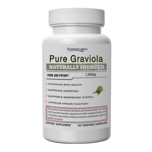 Superior Labs Graviola 1200mg, Pure Natural Non-GMO Herbal Antioxidant, Immune & Respiratory Support, Promotes Healthy Skin, Cell Growth & Balanced Mood, High-Potency Extract, 120 Veg Capsules Superior Labs Graviola 1200mg, Pure Natural Non-GMO Herbal Antioxidant, Immune & Respiratory Support, Promotes Healthy Skin, Cell Growth & Balanced Mood, High-Potency Extract, 120 Veg Capsules