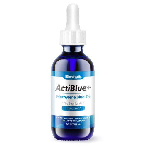 Biovitalis Solutions Actiblue+ Methylene Blue 1% : Methylene Blue ISO Certified Third Party Lab Tested 99,9% No Formaldehyde No Alcohol No Gluten&GMO(2Fl.Oz)