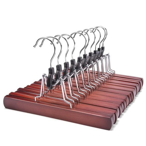 Nature Smile Wooden Pants Skirt Hangers, Smooth Finish Solid Wood Non Slip Jeans Slack Clamp Hangers Hair Extension Hangers (10 Pack Cherry)… Nature Smile Wooden Pants Skirt Hangers, Smooth Finish Solid Wood Non Slip Jeans Slack Clamp Hangers Hair Extension Hangers (10 Pack Cherry)…