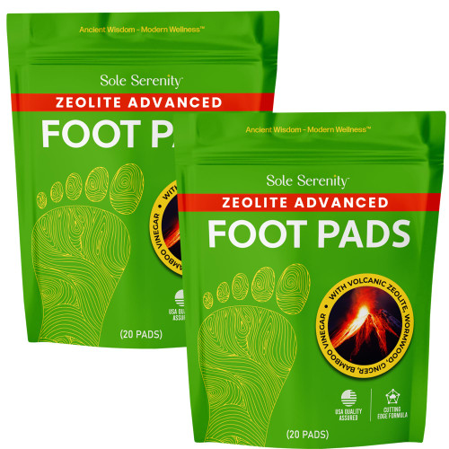 Sole Serenity Foot Pads - Zeolite Mineral, Ginger Root, Wormwood, Bamboo Vinegar, Foot Spa for Achy Feet (2 Pack)