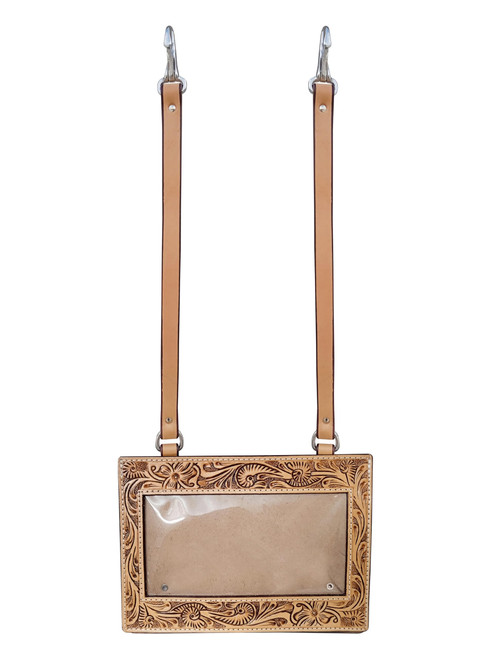 Set of 2 Handmade Floral Tooled Tan Leather Livestock Horse Show Exhibitor Number Holder 33RS01 Set of 2 Handmade Floral Tooled Tan Leather Livestock Horse Show Exhibitor Number Holder 33RS01