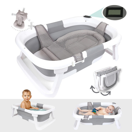 BEBELEH™ Collapsible Baby Bathtub with Thermometer – Bathtub + Baby tub Sling + Newborn Sling – Baby Bathtub Newborn to Toddler 0-24 Months – The Ultimate Baby Bath Tub! (with Thermometer,Gray) BEBELEH™ Collapsible Baby Bathtub with Thermometer – Bathtub + Baby tub Sling + Newborn Sling – Baby Bathtub Newborn to Toddler 0-24 Months – The Ultimate Baby Bath Tub! (with Thermometer,Gray)