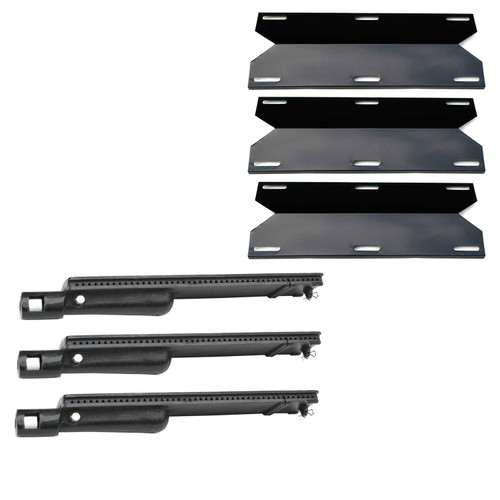 Direct Store Parts Kit DG246 Replacement for Jenn Air Gas Grill; Glen Canyon 720-0026,720-0145 Grill, Repair Kit Burner and Heat Plate- 3 Pack (Cast Iron Burner + Porcelain Steel Heat Plates) (3)