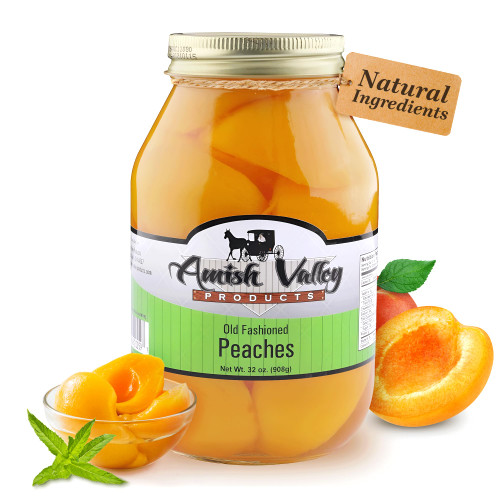 Amish Valley Products Old Fashioned Peaches Halves Canned Jarred in 32 oz Glass Jar (1 Quart Jar - 32 oz)