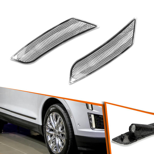 ADIIL For 13-14 Cadillac ATS & 2017-up XT5 Clear Lens Front Bumper Side Marker Light Assembly Set (Left + Right)