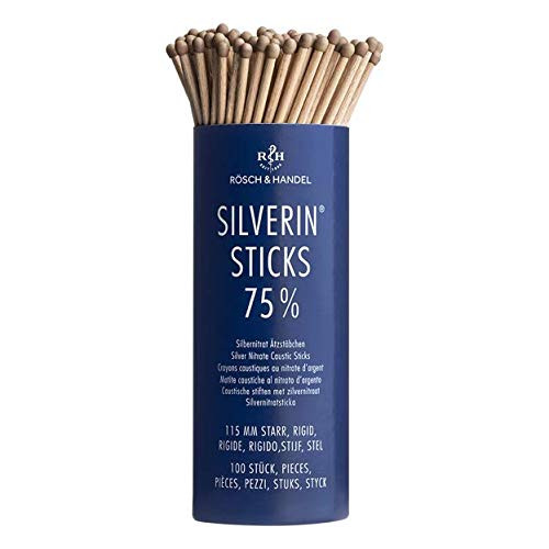 Silverin Sticks - Used for haemostasis - with 75% Silver Nitrate - 1 tin with 100 Sticks (Rigid 4,5") Silverin Sticks - Used for haemostasis - with 75% Silver Nitrate - 1 tin with 100 Sticks (Rigid 4,5")