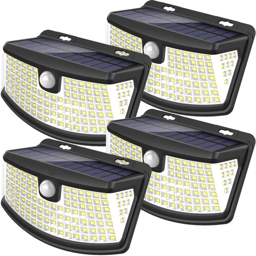 Aootek New Solar Motion Sensor Lights 120 LEDs with Lights Reflector,270° Wide Angle, IP65 Waterproof, Step Lights for Front Door, Yard, Garage, Deck (Back Button 4-Pack)
