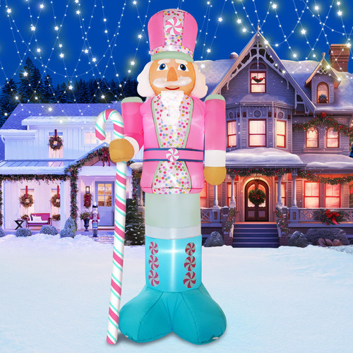 PARAYOYO 10FT Christmas Inflatables Pink Nutcracker Hold Candy Cane, Christmas Blow up Yard Decoration Inflatable Nutcracker Built-in 6 LED for Xmas Decorations Outdoor Indoor Xmas Gifts PARAYOYO 10FT Christmas Inflatables Pink Nutcracker Hold Candy Cane, Christmas Blow up Yard Decoration Inflatable Nutcracker Built-in 6 LED for Xmas Decorations Outdoor Indoor Xmas Gifts