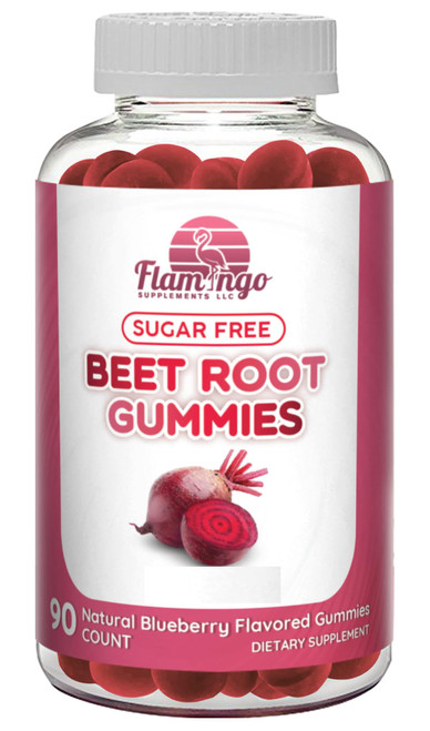 Flamingo Supplements Sugar Free Nitric Oxide Beet Root Gummies - Beet Root Chewables for Athletic Performance, Nitric Oxide Booster, Energy, Blood Flow and Circulation - 90 Beets Root Gummy Chews.