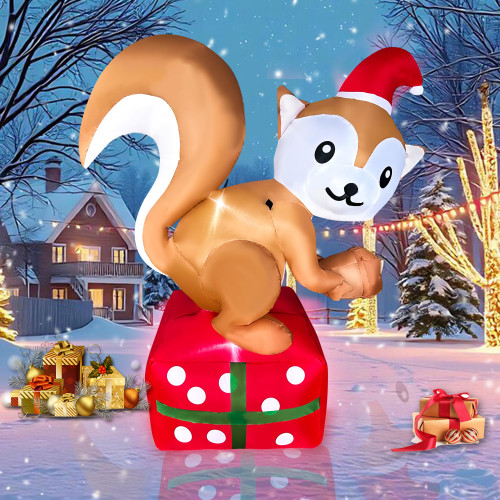 JOYEASE 5 FT Christmas Inflatable Squirrel Standing on Gift Box Decorations LED Lighted Xmas Christmas Blow up Yard Decorations for Party Indoor Outdoor Garden Decor JOYEASE 5 FT Christmas Inflatable Squirrel Standing on Gift Box Decorations LED Lighted Xmas Christmas Blow up Yard Decorations for Party Indoor Outdoor Garden Decor