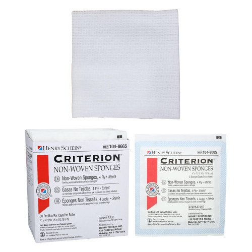 Henry Schein Criterion 4x4” Non-Woven Sponge- Rayon/Polyester Blend, 4-Ply, Sterile- 4x4 Inch, 50/Pack Henry Schein Criterion 4x4” Non-Woven Sponge- Rayon/Polyester Blend, 4-Ply, Sterile- 4x4 Inch, 50/Pack