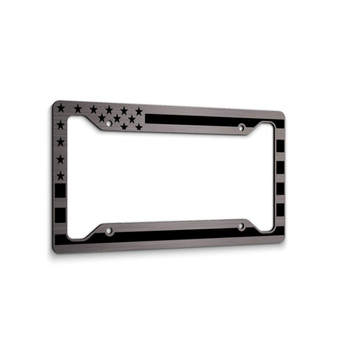 American Flag License Plate Frame Matte Black on Brushed Aluminum Composite American Flag License Plate Frame Matte Black on Brushed Aluminum Composite
