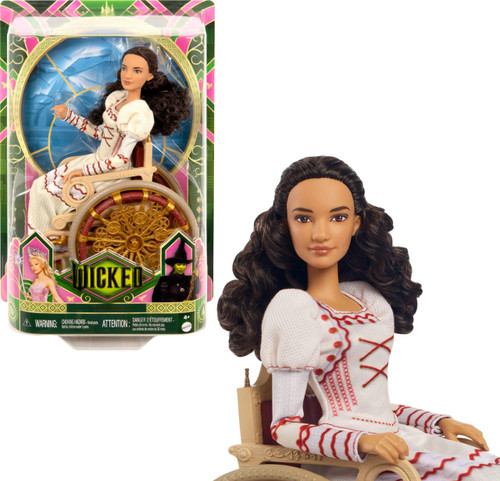 Mattel Universal Wicked Nessarose Fashion Doll & Accessories, Including Wheelchair, with Brown Curly Hair, Poseable & Removable Ballroom Look Mattel Universal Wicked Nessarose Fashion Doll & Accessories, Including Wheelchair, with Brown Curly Hair, Poseable & Removable Ballroom Look