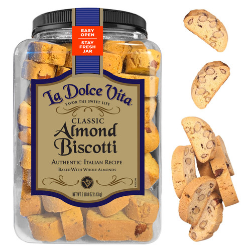 La Dolce Vita Classic Almond Italian Biscotti Cookies, Gourmet Coffee & Tea Dipping Snack, 40 oz Jar La Dolce Vita Classic Almond Italian Biscotti Cookies, Gourmet Coffee & Tea Dipping Snack, 40 oz Jar