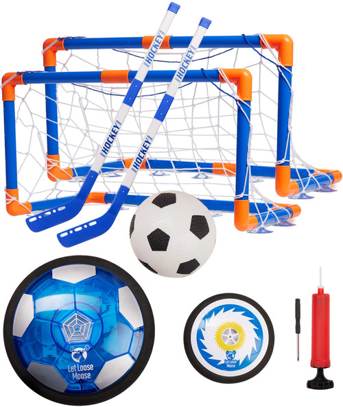 Let Loose Moose Hockey & Hover Soccer Ball Indoor 3-in-1 Set for Kids Aged 4-6, 6-8, 8-12 - Indoor Hockey and Soccer Toys Game Set for Boys and Girls Let Loose Moose Hockey & Hover Soccer Ball Indoor 3-in-1 Set for Kids Aged 4-6, 6-8, 8-12 - Indoor Hockey and Soccer Toys Game Set for Boys and Girls
